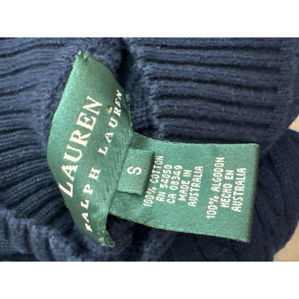 Ralph Lauren Navy Cable Knit Turtleneck Sweater with Gold Crest - Picture 8 of 9